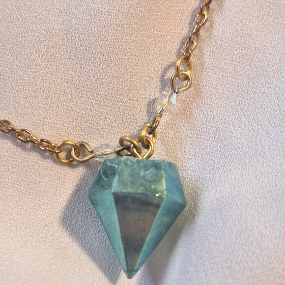 Artisan Handmade Resin Sparkly Aqua Blue Gem Shape Necklace Earring Jewelry Set - Picture 3 of 8